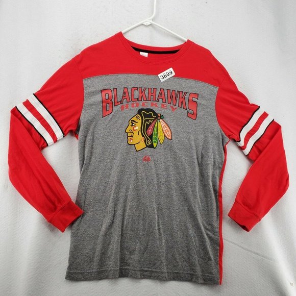 CHICAGO BLACKHAWKS Shirt Men’s Long Sleeve Crew Neck Tee Gray Medium - Picture 4 of 12